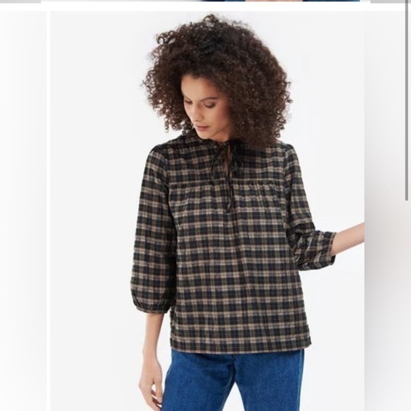 NWT BARBOUR Lorelie Seersucker Blouse in Praline Check Size 8 - Picture 12 of 14